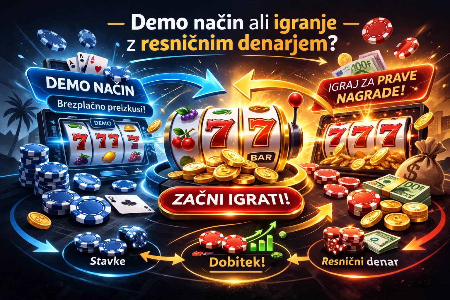 Demo način ali igranje z resničnim denarjem?